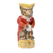 A STAFFORDSHIRE POTTERY CHARACTER JUG MODELLED AS A CAT, LATE 19TH CENTURY
