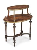 Y A KINGWOOD AND FLORAL MARQUETRY TWO TIER ETAGERE, LOUIS XVI STYLE, LAST QUARTER 19TH CENTURY