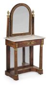 A MAHOGANY, MARBLE AND GILT METAL MOUNTED DRESSING TABLE, FRENCH, SECOND HALF 19TH CENTURY