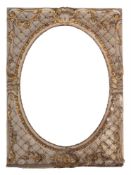 A LARGE PAINTED AND PARCEL GILT ARCHITECTURAL FRAME, FRENCH, PROBABLY LAST QUARTER 18TH CENTURY