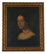 ENGLISH NAÏVE SCHOOL (19TH CENTURY), PORTRAIT OF A LADY IN A RED NECKLACE