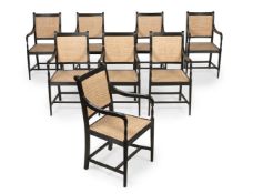 Y A SET OF EIGHT EBONY ARMCHAIRS, IN GEORGE III STYLE, LATE 20TH OR EARLY 21ST CENTURY