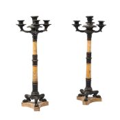 A PAIR OF FRENCH NEO-CLASSICAL BRONZE AND SIENNA MARBLE CANDELABRA, CIRCA 1830