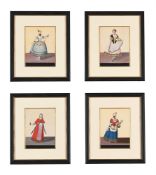 FRENCH SCHOOL (19TH CENTURY), A SET OF FOUR LADIES DRESSED IN TRADITIONAL ATTIRE (4)