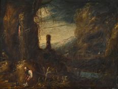 ROMBOUT VAN TROYEN (DUTCH CIRCA 1605-1650), PENITENT PRAYING IN A MOONLIT LANDSCAPE