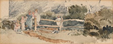 PETER DE WINT (BRITISH 1784-1849), STUDY OF CHILDREN CLIMBING A FENCE