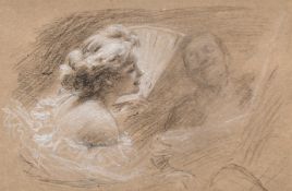 FRENCH SCHOOL (LATE 19TH CENTURY), SKETCH OF A LADY WITH A FAN AND A GENTLEMAN (RECTO)