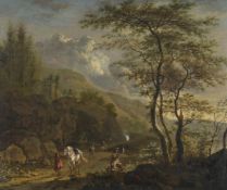 CIRCLE OF JAN HACKAERT (DUTCH 1629-1685), ITALIANATE LANDSCAPE WITH HUNTERS