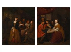 JAN BAPTIST LAMBRECHTS (FLEMISH 1680 - CIRCA 1731), INTERIOR SCENES WITH FIGURES DRINKING (2)