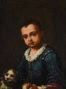 ANTONIO MERCURIO AMOROSI (ITALIAN 1660-1738), PORTRAIT OF A YOUNG BOY HOLDING A BREAD WITH A DOG