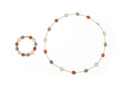 A COLOURED MOONSTONE NECKLACE AND BRACELET