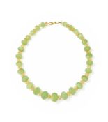 A PREHNITE AND CITRINE BEAD NECKLACE