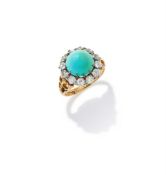 A TURQUOISE AND DIAMOND CLUSTER RING
