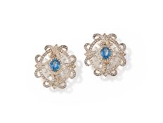 A PAIR OF SAPPHIRE AND DIAMOND EARRINGS