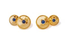 A PAIR OF CITRINE AND SAPPHIRE CUFFLINKS