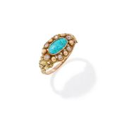A TURQUOISE AND DIAMOND CLUSTER RING