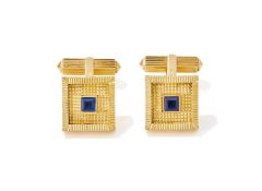 CARTIER, A PAIR OF SAPPHIRE SET CUFFLINKS