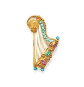 A REGENCY GEM SET HARP BROOCH
