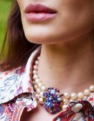 A SAPPHIRE, COLOURED SAPPHIRE, DIAMOND AND CULTURED PEARL NECKLACE