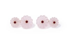 A PAIR OF ROSE QUARTZ AND RUBY CUFFLINKS