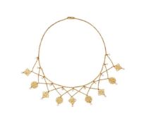 AN EARLY 20TH CENTURY PEARL AND PANEL SWAG NECKLACE