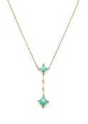 AN EARLY 20TH CENTURY TURQUOISE AND DIAMOND PENDANT NECKLACE