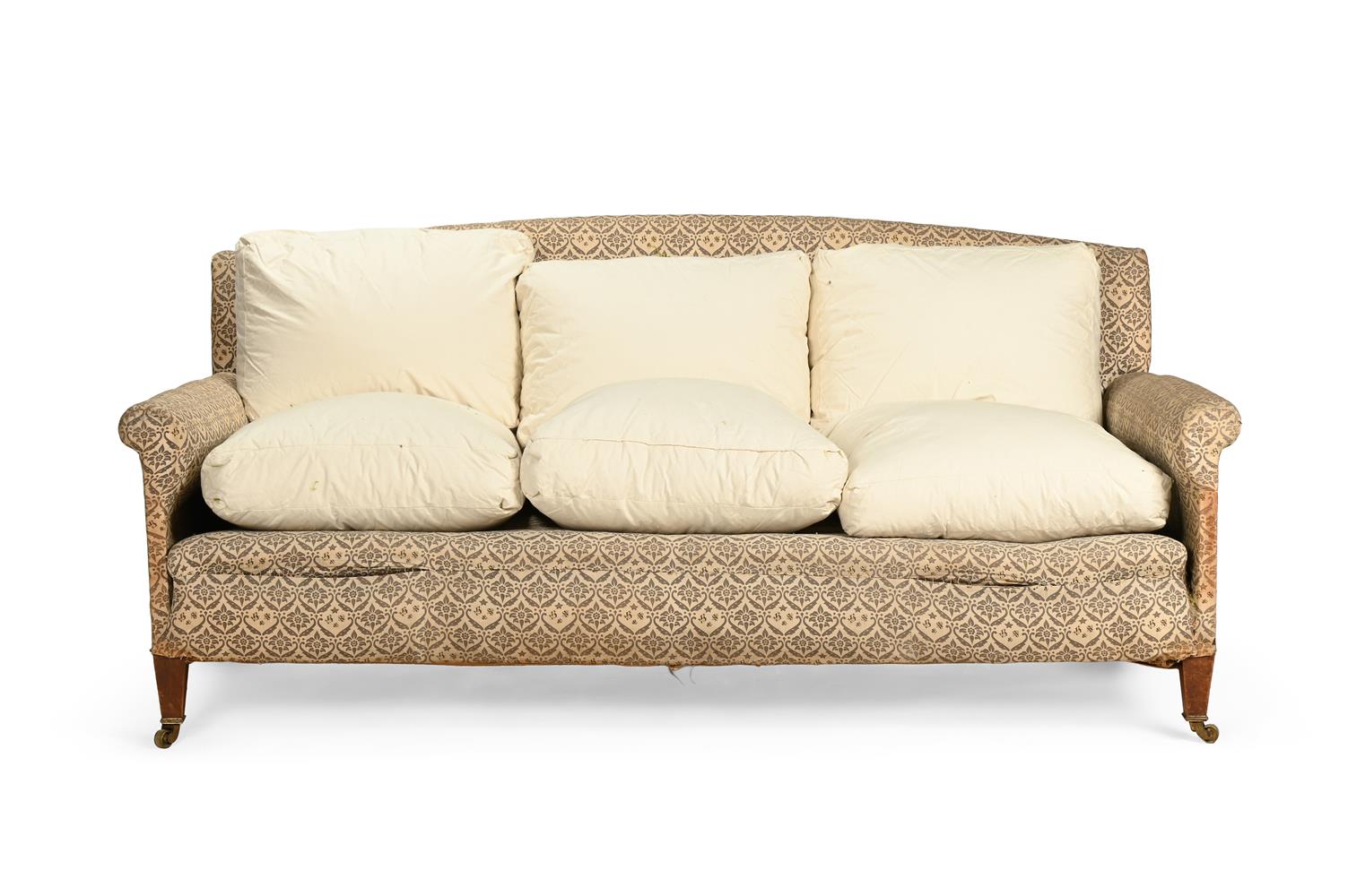 A VICTORIAN WALNUT AND UPHOLSTERED SOFA, BY HOWARD & SONS, LATE 19TH OR EARLY 20TH CENTURY