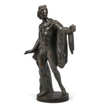 AFTER THE ANTIQUE, A BRONZE FIGURE OF THE APOLLO BELVEDERE, LATE 18TH OR EARLY 19TH CENTURY