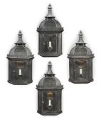 A SET OF FOUR PATINATED BRONZE 'LARGE ORIGINAL WALL LANTERNS', BY JAMB, CONTEMPORARY