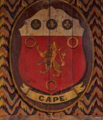 A LARGE POLYCHROME PAINTED AND PARCEL GILT COAT OF ARMS OF THE CAPE COLONY