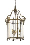 A GILT BRASS HEXAGONAL HANGING LANTERN, 19TH CENTURY