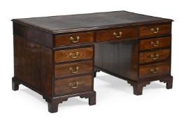 A GEORGE III MAHOGANY PARTNER'S PEDESTAL DESK, IN THE MANNER OF THOMAS CHIPPENDALE, CIRCA 1780