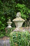 A PAIR OF VICTORIAN CARVED LIMESTONE FLAME FINIALS, MID TO LATE 19TH CENTURY