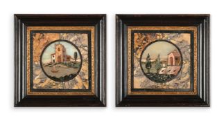 A PAIR OF ITALIAN PIETRE DURE MARBLE LANDSCAPE PANELS, MID 19TH CENTURY