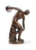 AFTER THE ANTIQUE, A BRONZE FIGURE OF THE DISCOBOLUS, CAST BY A. RÖHRICH, ROME, CIRCA 1830-1850