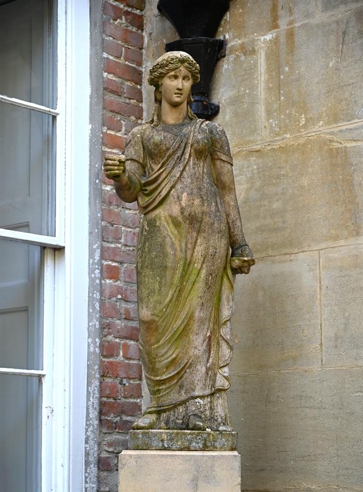 A LARGE TERRACOTTA MYTHOLOGICAL FEMALE FIGURE, POSSIBLY HEBE, MID TO LATE 19TH CENTURY