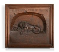 AFTER BERTEL THORVALDSEN, A CARVED WALNUT PLAQUE DEPICTING THE LION OF LUCERNE, 19TH CENTURY