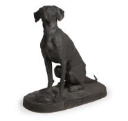 AFTER ALFRED JACQUEMART FOR BARBEZAT & CO., A LARGE CAST IRON FIGURE OF A SEATED DOG