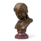 AFTER THE ANTIQUE, A BRONZED PLASTER BUST OF A CLASSICAL GODDESS, ITALIAN, CIRCA 1900