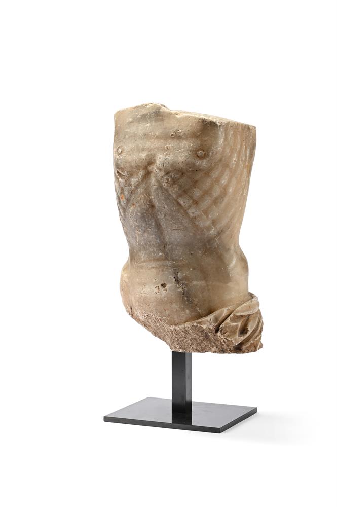 A NORTH ITALIAN CARVED ALABASTER MODEL OF A TORSO, PROBABLY GENOA, CIRCA 1500
