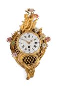 A LOUIS XV PORCELAIN MOUNTED ORMOLU CARTEL CLOCK, ATTRIBUTED TO VERNEAUX A PARIS, MID 18TH CENTURY