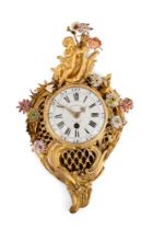 A LOUIS XV PORCELAIN MOUNTED ORMOLU CARTEL CLOCK, ATTRIBUTED TO VERNEAUX A PARIS, MID 18TH CENTURY