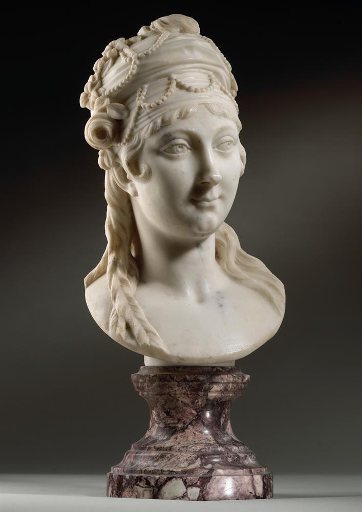 ATTRIBUTED TO IGNAZIO AND FILIPPO COLLINO, A WHITE MARBLE PORTRAIT HEAD OF A YOUNG NOBELWOMAN