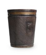A LARGE CARVED MAHOGANY AND BRASS BOUND PEAT BUCKET, IN GEORGE III STYLE, 20TH CENTURY