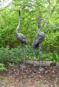 A PAIR OF BRONZE LIFE SIZE GARDEN CRANES, 20TH CENTURY
