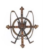 A VICTORIAN POLYCHROME HUNTING DECORATED CAST IRON HAT AND WHIP RACK, CIRCA 1860-1880