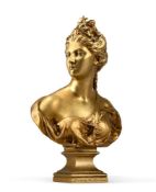AFTER JEAN ANTOINE HOUDON (1741-1828), A GILT BRONZE BUST OF DIANA THE HUNTRESS, 19TH CENTURY