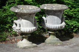 A LARGE PAIR OF COMPOSITION STONE CAMPANA VASES, 20TH CENTURY
