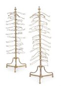 A RARE PAIR OF FRENCH BRASS REVOLVING PLATE DISPLAY STANDS, CIRCA 1900