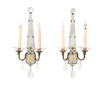 A PAIR OF ART DECO MIRRORED GLASS WALL LIGHTS, MID 20TH CENTURY